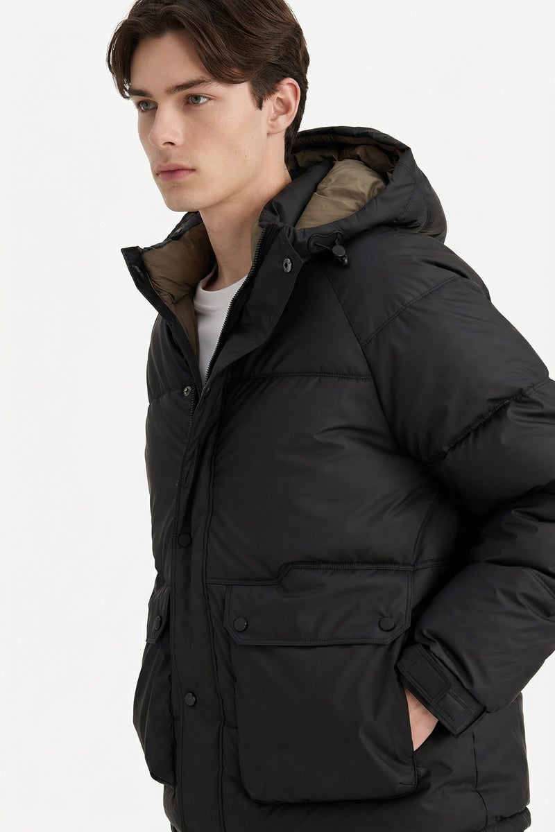 DeFacto Black Man Regular Fit Waterproof Puffer Jacket Casual - Image 1